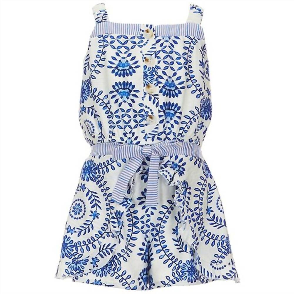 NEW HANNAH BANANA girl's mosaic romper in blue multi
